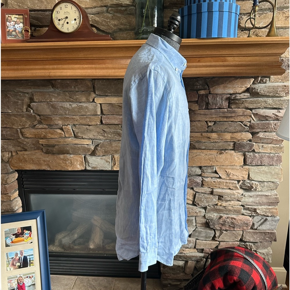 ALAN PAINE Men’s Blue 💯 Linen Long Sleeve Button Down Shirt - Size LARGE - Picture 7 of 13